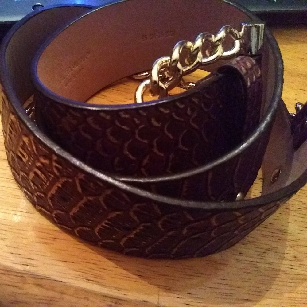 Dolce & Gabbana leather brown belt crocodile belt brass buckle SZ 38 made italy - Picture 2 of 12